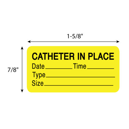 Nevs Label, Catheter In Place 7/8" x 1-5/8" Yellow w/Black VW-0070